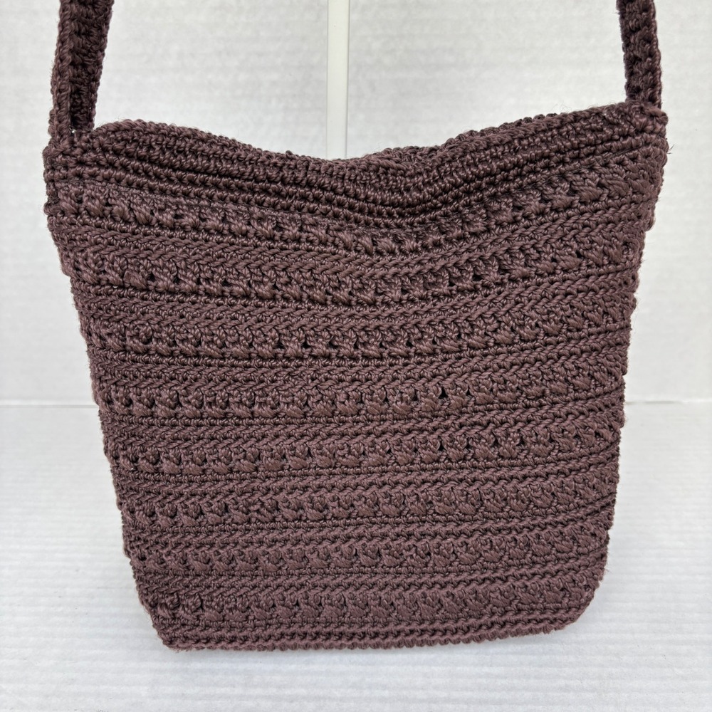 The Sak Crochet Crossbody Bag Espresso Brown Hand Knit Small Messenger Purse